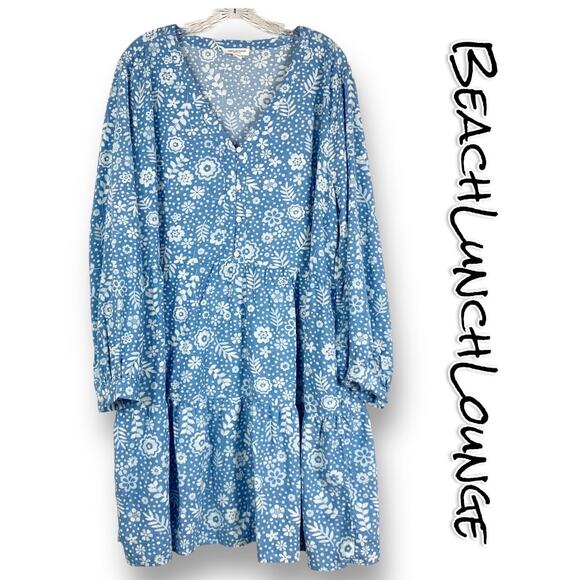 Beach Lunch Lounge Maddie Baby Doll Ruffle Floral Blue Womens Dress Size XXL - Picture 1 of 12
